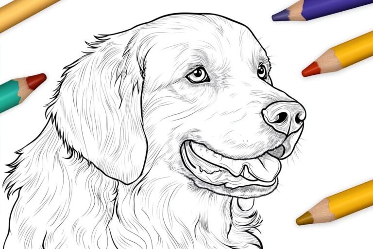 Golden Retriever Színező : Aranyos Kutyák Színező Oldalak Gyerekeknek